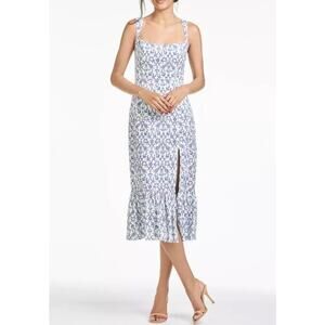 Sachin & Babi Laura Dress Eyelet Blue White Floral Cottage Midi Ruffle Square 14